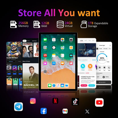 POWMUS Tablets 2025 14 inch Android 14 Tablet, 36GB RAM, 256GB Storage(Expand to 1TB), 2K Display, 8 Core CPU, 11580mAh Battery,4 Speakers, WiFi 5GHz Tablet with Pen Case-Black