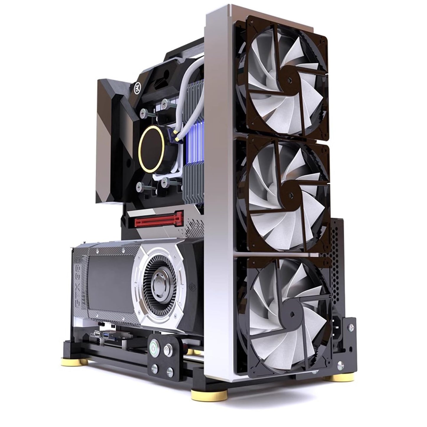 PC Test Bench Open Frame Computer Case, DIY Motherboard Case Rack Aluminum Chassis Support ITX/MATX/ATX(ATX) 120 240 360 Liquid Cooling Vertical Overclocking