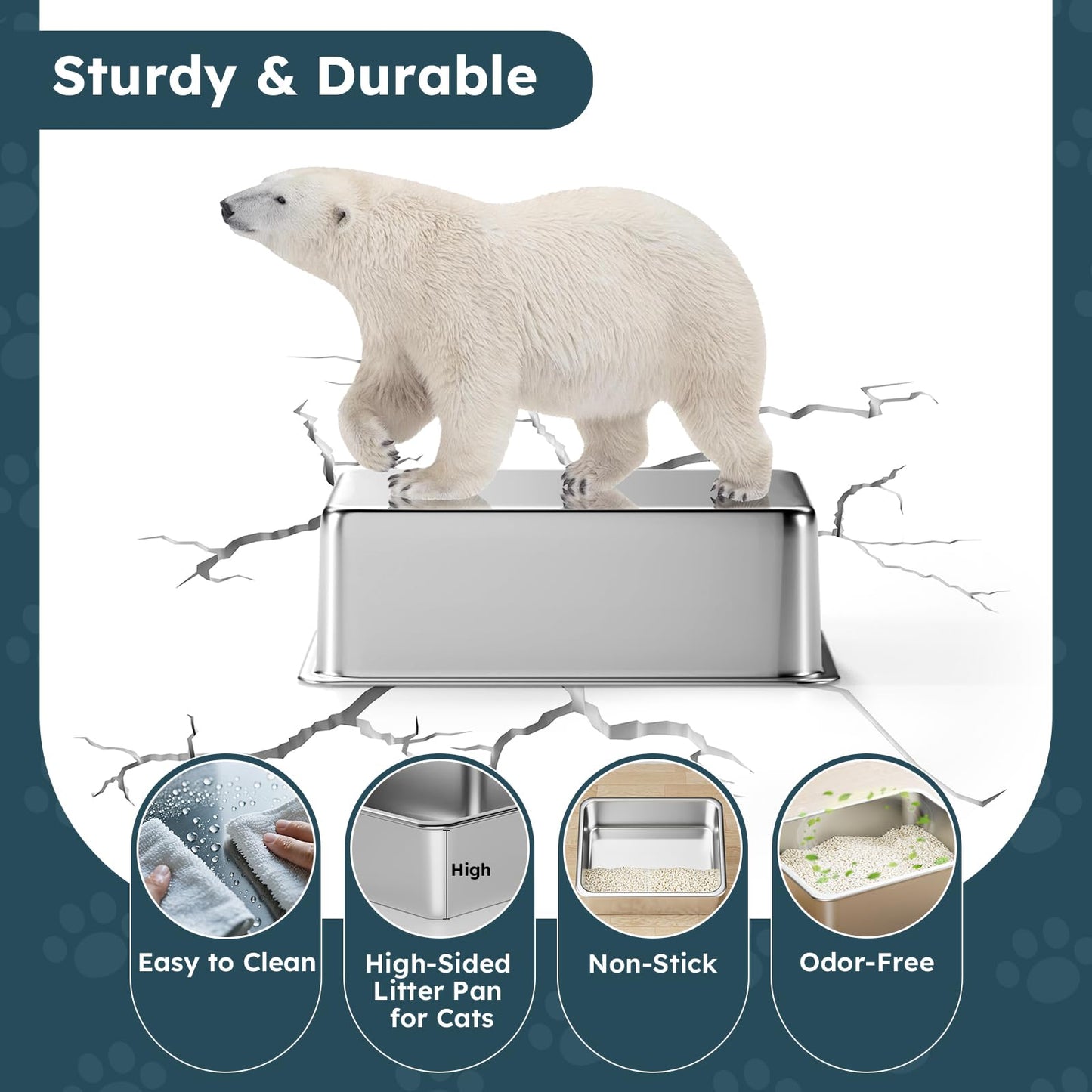 Stainless Steel Cat Litter Box - Metal High-Sided Litter Pan for Cats, Rabbits, and Pets, Non-Stick, Odor-Free, Easy to Clean, Splash-Proof, Sturdy and Durable Indoor Cat Toilet Supplies