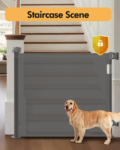 Retractable Baby Gate for Stairs & Doorways, 55" Wide x 33.6" Tall Easy Installation Mesh Dog Gate for Indoor & Outdoor Use,Pet and Dog Safety Gate for Hallways(Grey)