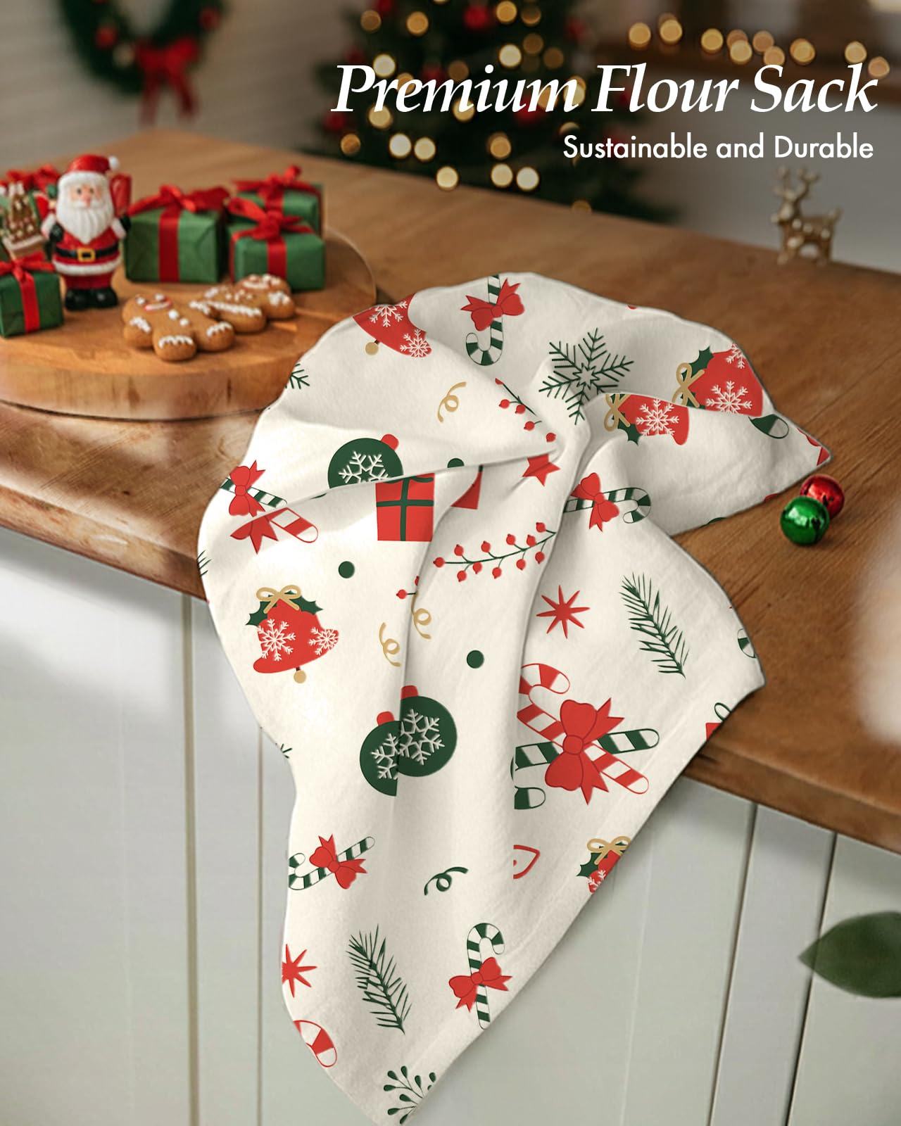 Miss Adola Flour Sack Christmas Kitchen Towels - Christmas Floursack Kitchen Towels 18x26 Inch 2pcs Decorative Xmas Theme Dish Towel for Holiday Cute Designs with Xmas Tree for Gifting