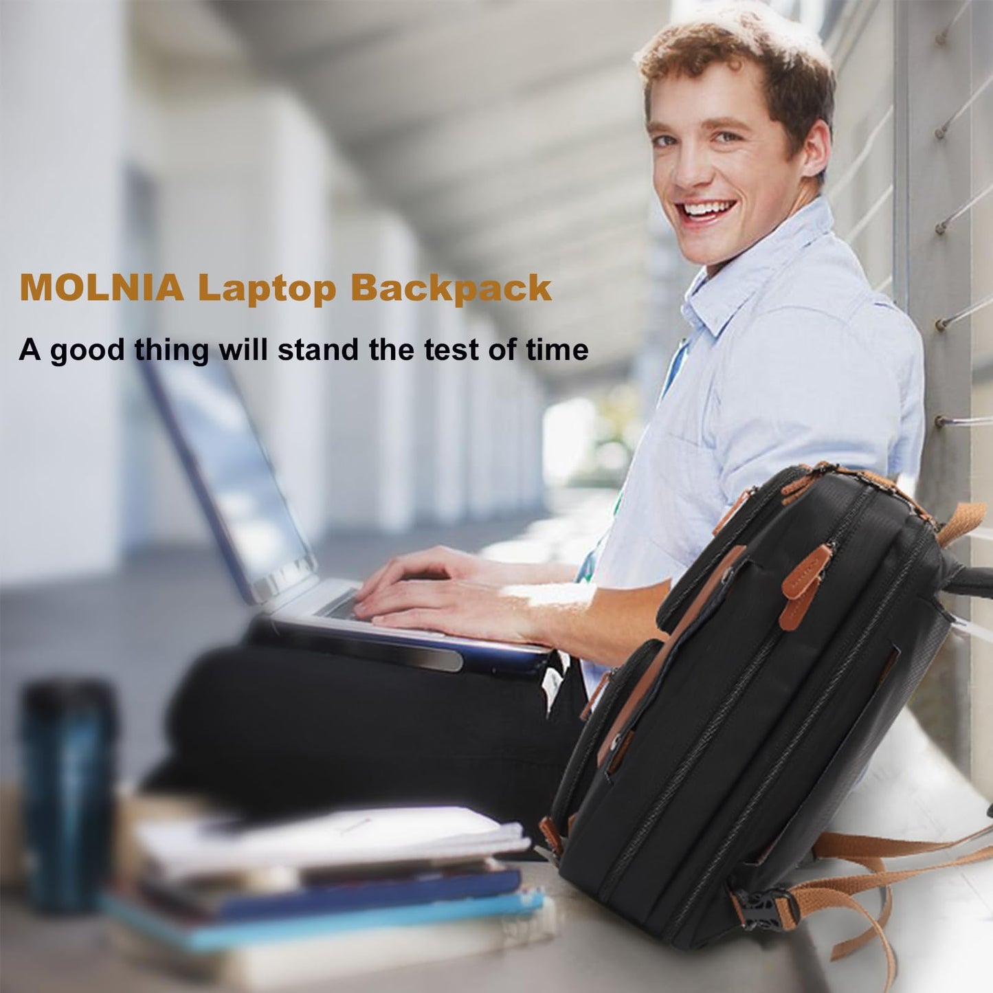 MOLNIA 3 in 1 Laptop Bag for Men, 17.3 Inch Work Bags for Men, Laptop Backpack, Briefcases, Messenger Bag, Computer Bags for Laptops for Men Women, Black