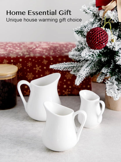 Nucookery Keramik-Milchkännchen-Set (2 Stück, je 120 ml), weiß, kleine Milchkännchen mit Griff für Soßen, Salate, Kaffee und Milch, mikrowellen- und gefriergeeignet, 2er-Set 