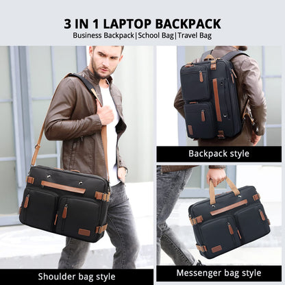 MOLNIA 3 in 1 Laptop Bag for Men, 17.3 Inch Work Bags for Men, Laptop Backpack, Briefcases, Messenger Bag, Computer Bags for Laptops for Men Women, Black