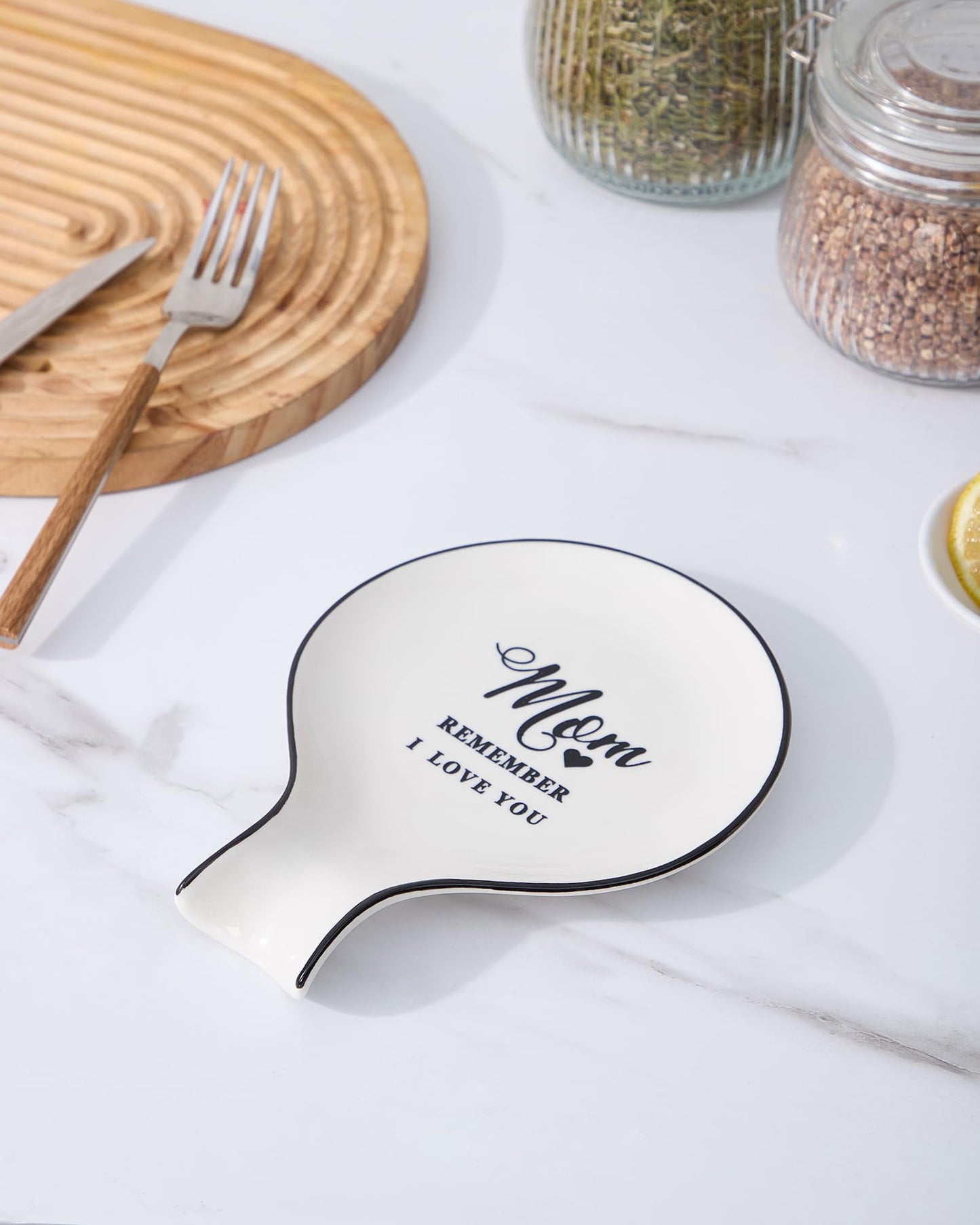 Löffelablage aus Keramik, Kochlöffelhalter für Küchenarbeitsplatte/Herd/Esstisch, modernes Landhausdekor, groß (blau) 