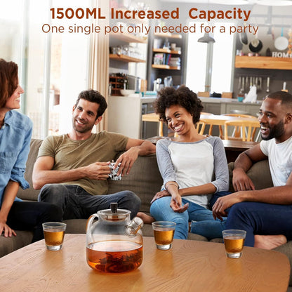 1500ml(50oz) Glass Teapot with Removable Infuser, Ehugos Stovetop Safe Large Tea Pot, Blooming and Loose Leaf Hand Crafted Kettle for Women and Adult with Stainless Infuser