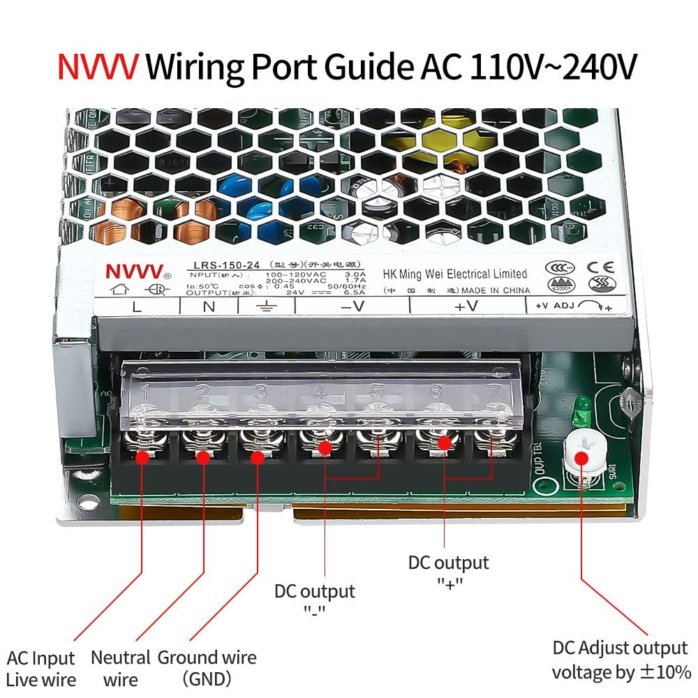 NVVV LRS-150-24 Switching Power Supply 24V 6.5Amp Enclosed Switchable Power Supply