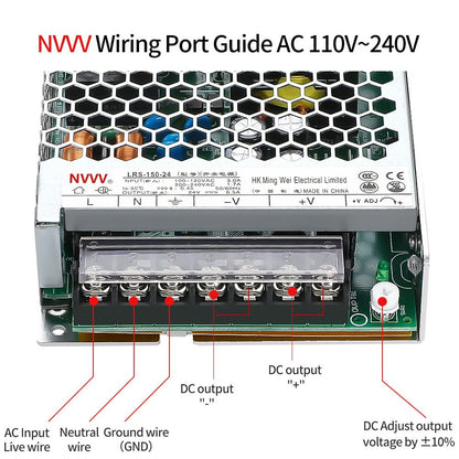 NVVV LRS-150-24 Switching Power Supply 24V 6.5Amp Enclosed Switchable Power Supply