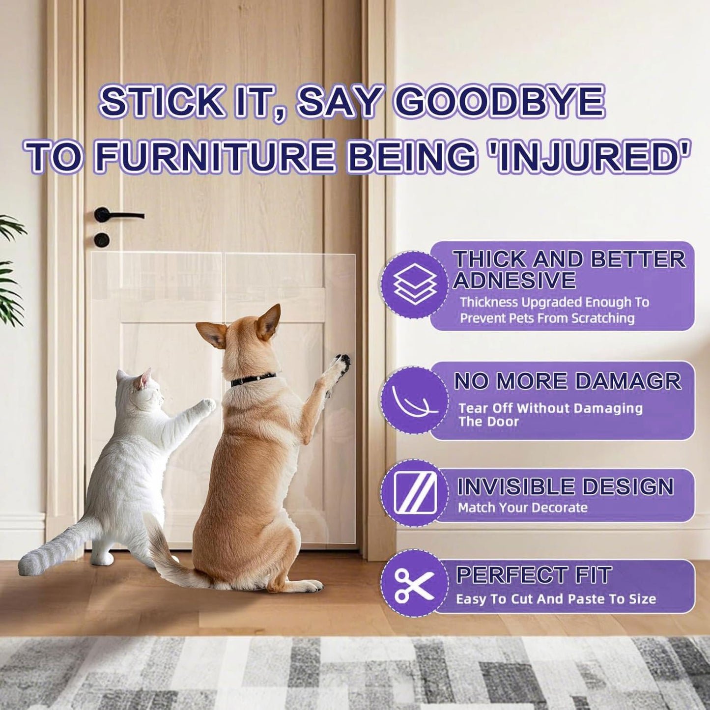 [Thicken Vinyl] Cat Scratch Furniture Protector, 162"x15" Couch Protector from Cat Claws, Single-Sided Sticky Anti Scratch Furniture Protector,Extended Size Protects More Furniture+50 Fixing