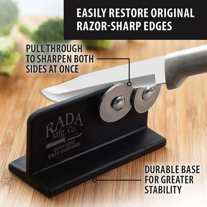 Rada Cutlery Quick Edge Knife Sharpener (R119), 3.5"x2", Stainless Steel Wheels, Made in USA