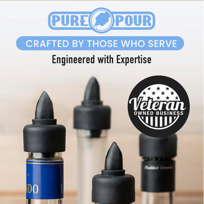 The Pure Pour Liquor Bottle Pourers - Leak-Proof Pour Spouts with Dust Caps - Fits Most Alcohol, Syrup, Olive Oil & Vinegar Bottles - Dishwasher Safe - 10 Pack