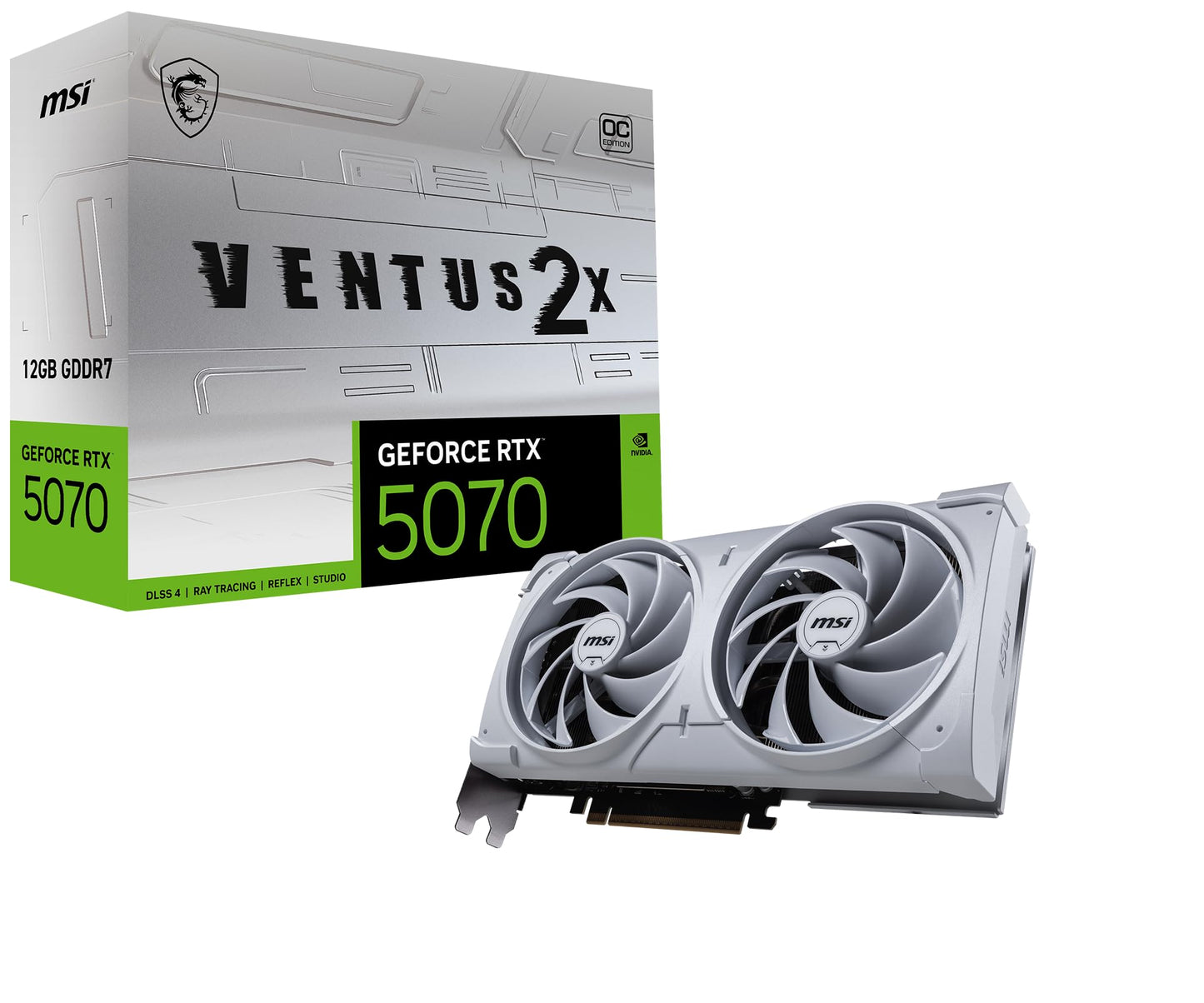 MSI Gaming RTX 5070 12G Ventus 2X OC White Graphics Card (12GB GDDR7, 192-bit, Extreme Performance: 2557 MHz, DisplayPort x3 2.1a, HDMI 2.1b, NVIDIA Blackwell Architecture)