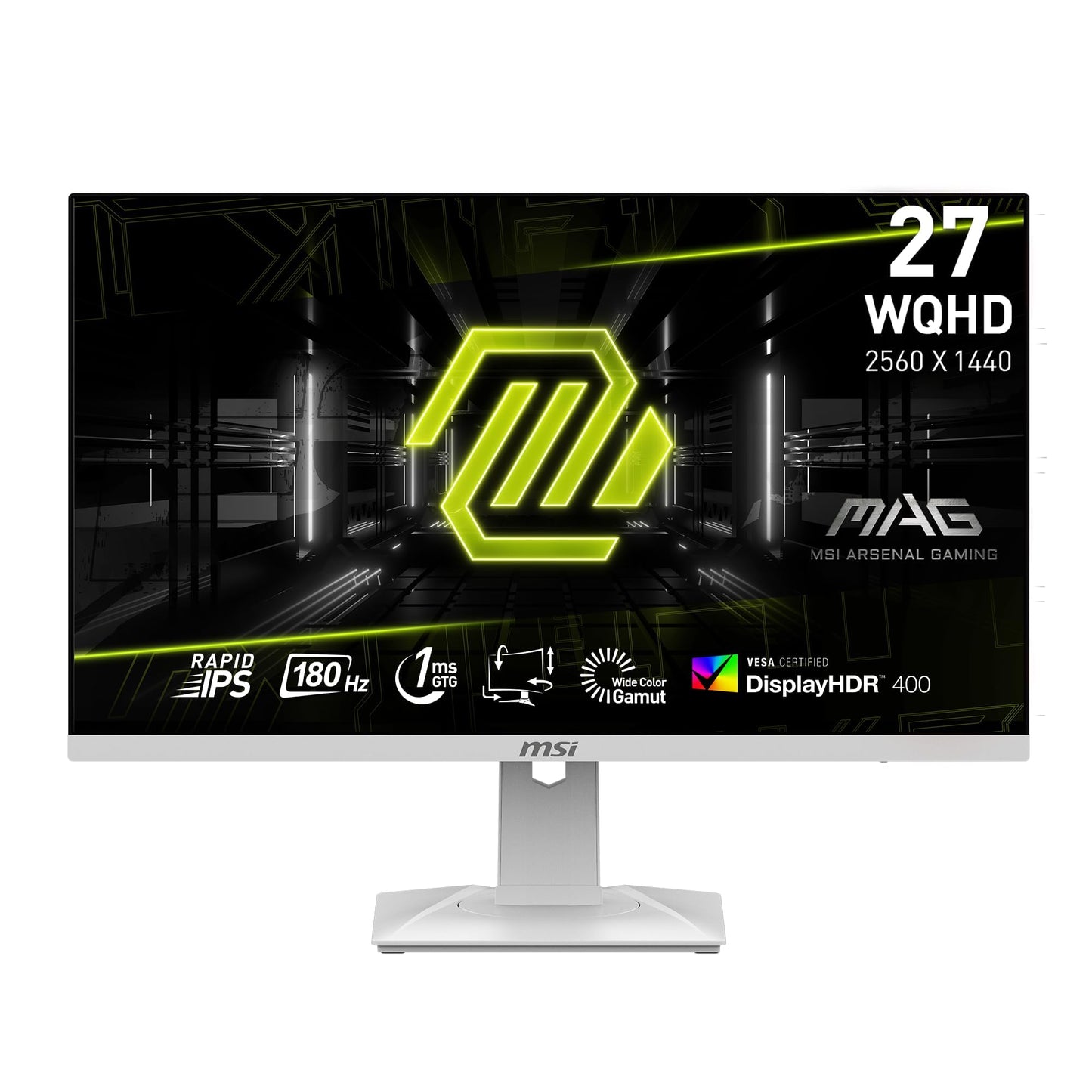 MSI MAG274QRFW 27-inch 2560 x 1440 (QHD) Computer Monitor, 180Hz, Adaptive Sync, HDMI, DisplayPort, VESA Mountable, Tilt, Height Adjustable, Speaker, 1ms, Black