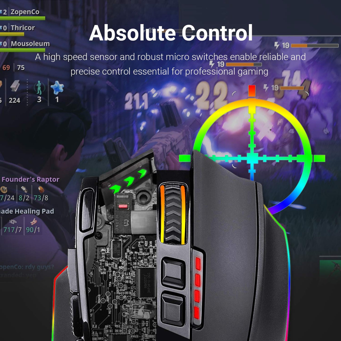 Redragon M801 Wireless Gaming Mouse, RGB Gaming Mouse with MMO 9 Programmable Macro Editing Buttons, UP 16000 Adjustable DPI, Rapid Fire Button for Game, Windows,PC - Wireless, Black