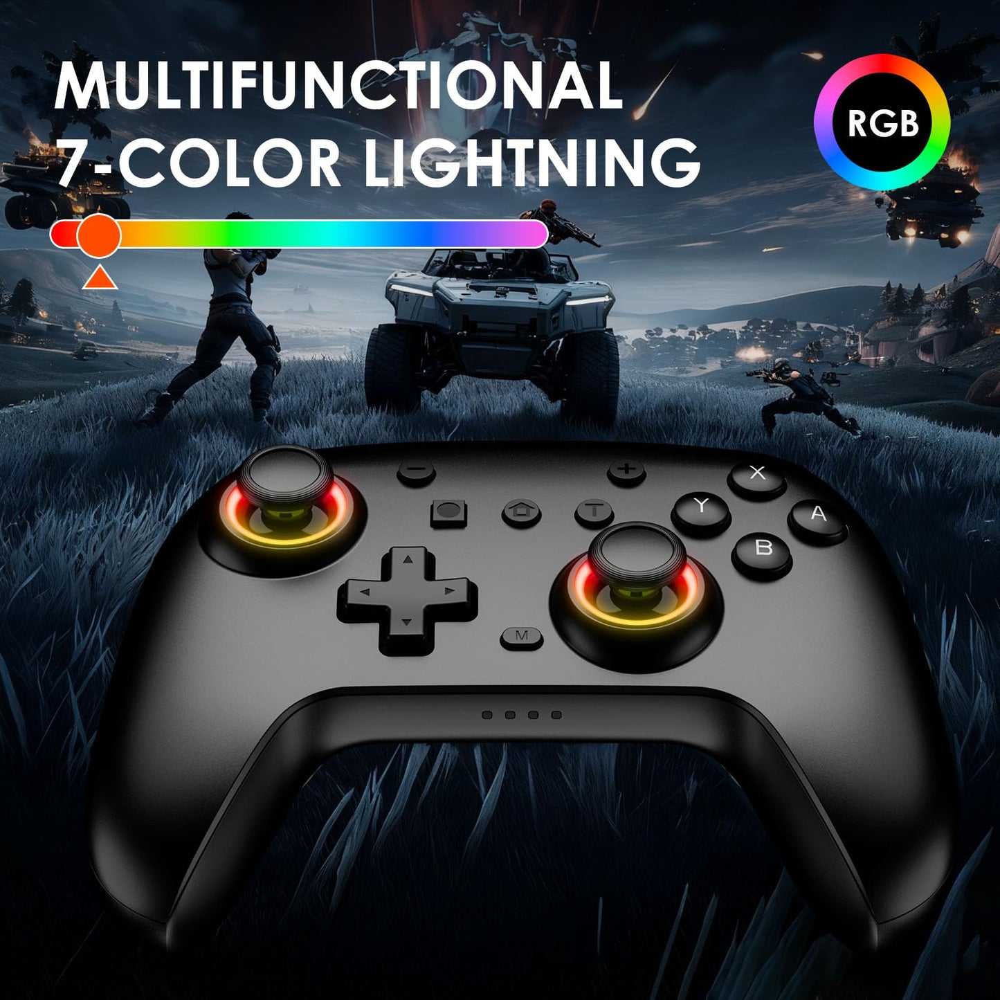 RGB Switch Controllers 2 Pack with Charging Dock, Wireless Switch Pro Controller for Switch 2 or 1/Lite/OLED, Game Controller with Hall Effect Joystick/Motion Sensor/Dual Vibration/Screen Shot/Cable
