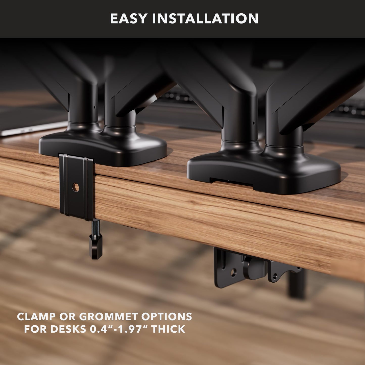 Mount-It! Dual Monitor Desk Mount - Full Motion Gas Spring Arms, Fits 13 to 32 Inch Screens, Holds 17.6 lbs per Arm, Dual Monitor Stand, VESA Mount, C-Clamp & Grommet Base