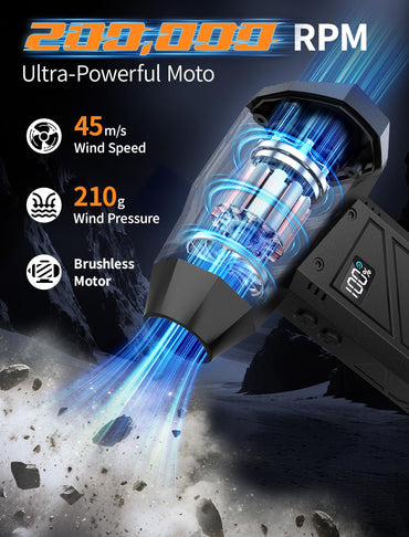 RUNLANE Druckluft-Staubwedel, 200000 U/min, elektrischer Druckluft-Staubwedel mit Licht, 4-stufig verstellbarer kabelloser Staubbläser für Computer, Tastatur, Außenbereich, Haushalt und Auto (FB09-Schwarz)