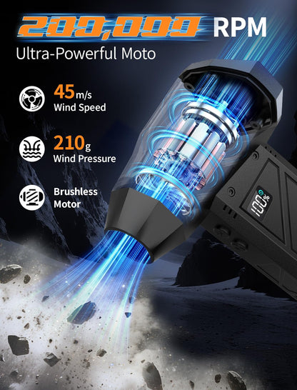 RUNLANE Compressed Air Duster, 200000RPM Electric Air Duster with Light, 4-Gear Adjustable Cordless Dust Blower for Computer, Keyboard, Outdoor, Home and Car (FB09-Black)