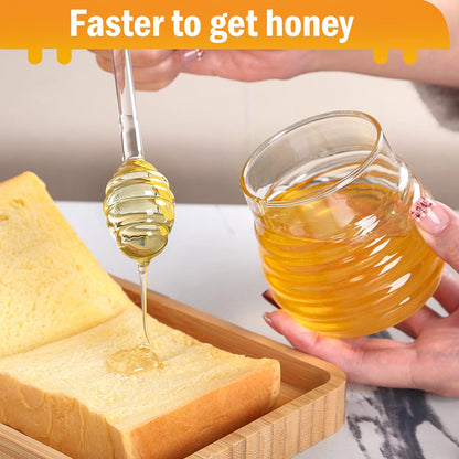 SlZKADY Honigglas mit Schöpflöffel und Deckel, Honigtopf aus Glas, Honigbehälter aus Klarglas für die Küche, zur Aufbewahrung von Honig und Sirup, leicht zu reinigen