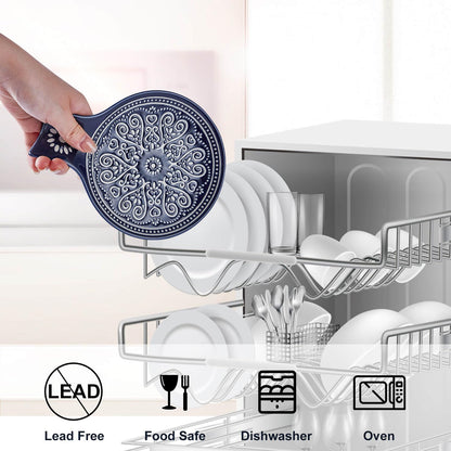 Löffelablage aus Keramik, Kochlöffelhalter für Küchenarbeitsplatte/Herd/Esstisch, modernes Landhausdekor, groß (blau) 