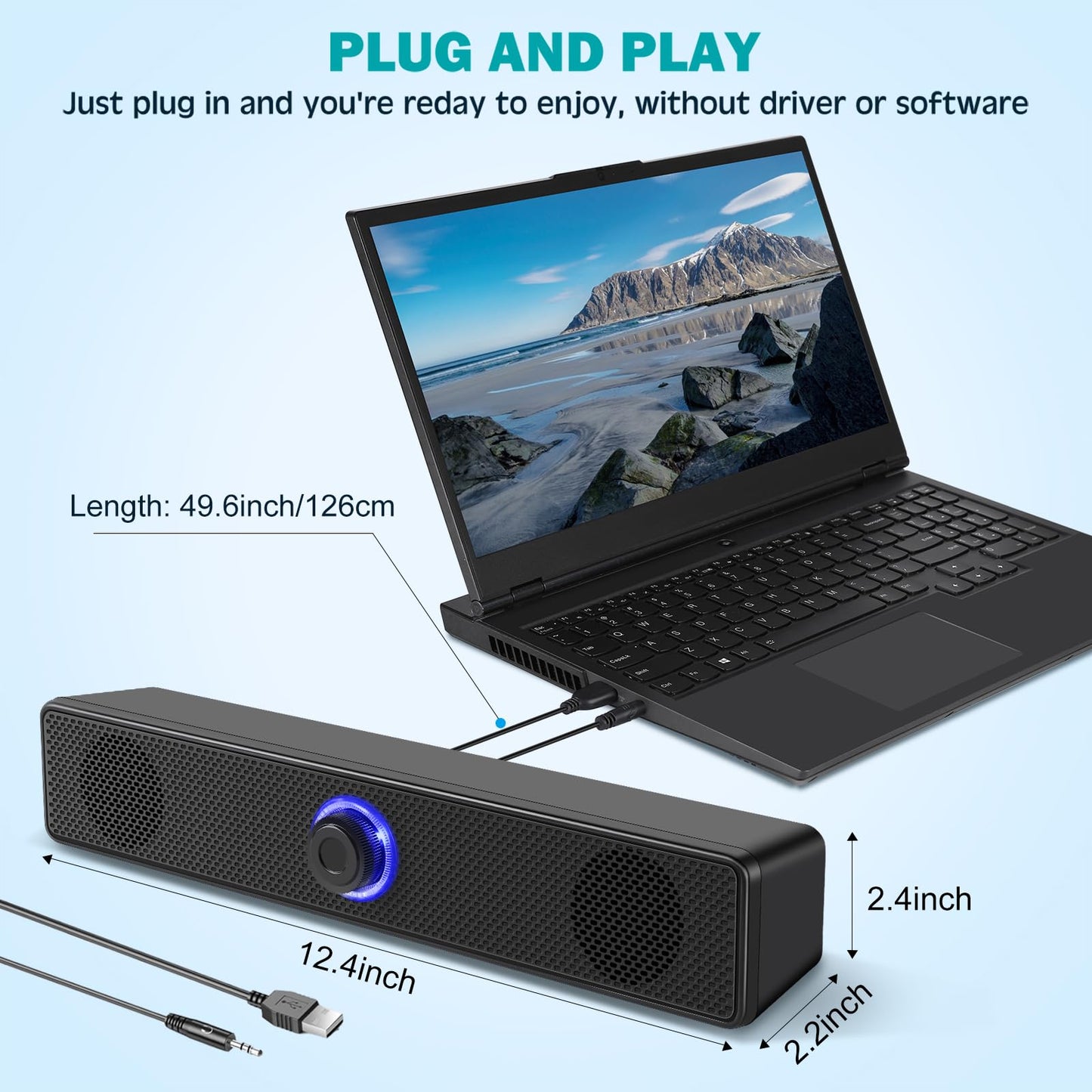 TAOTOSUNE Computer Speakers, USB Powered PC Speakers Wired Stereo Desktop Speakers with 3.5mm Audio Plug (No Bluetooth) for Computer, Desktop, Laptop, PC, Pad, Cellphone [2025 Version]