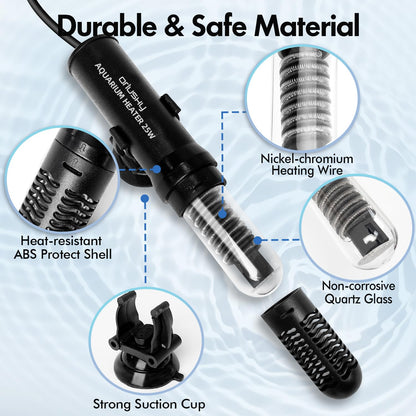 Orlushy 25W Small Submersible Aquarium Heater, Constant Temperature Betta Fish Tank Heater of 78℉for 1-6 Gallons Freshwater & Saltwater Tanks