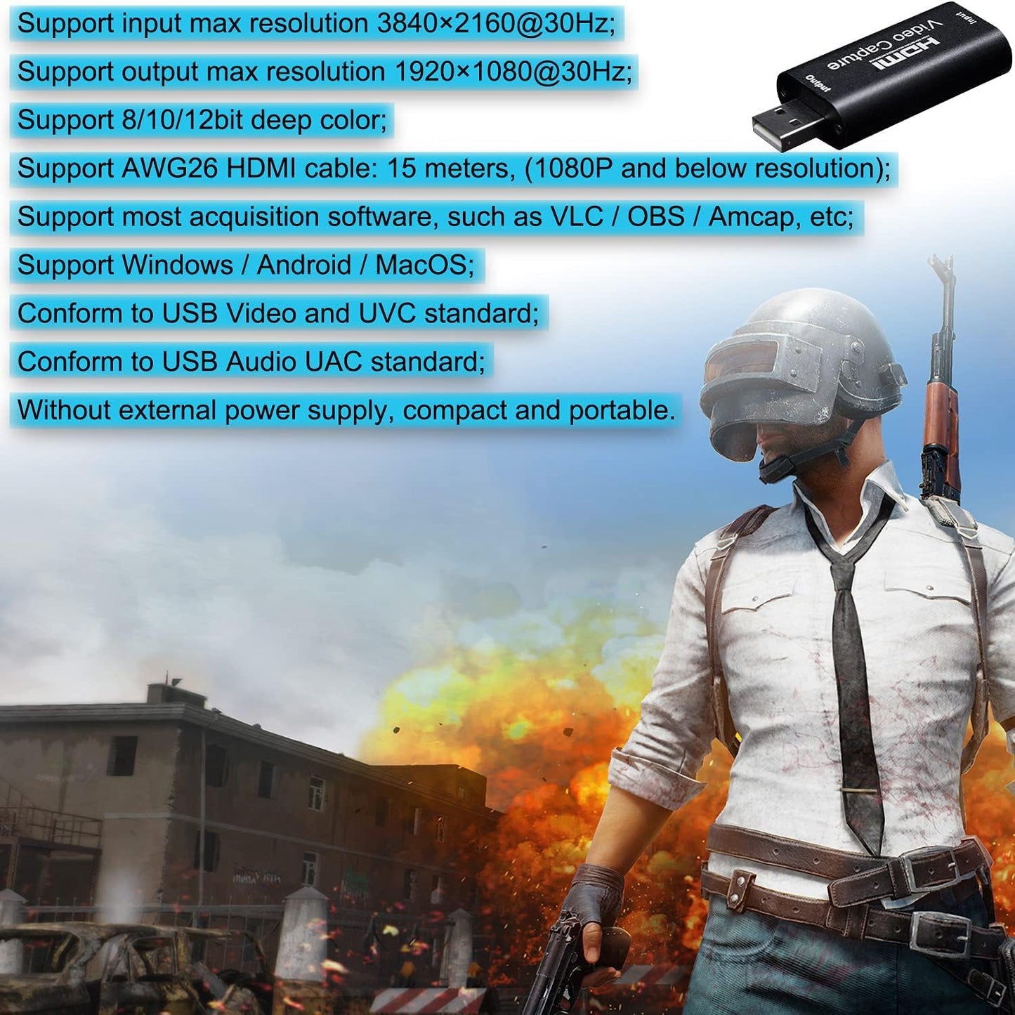 BlueAVS HDMI to USB Video Capture Card 1080P for Live Video Streaming Record via DSLR Camcorder Action Cam (Black)