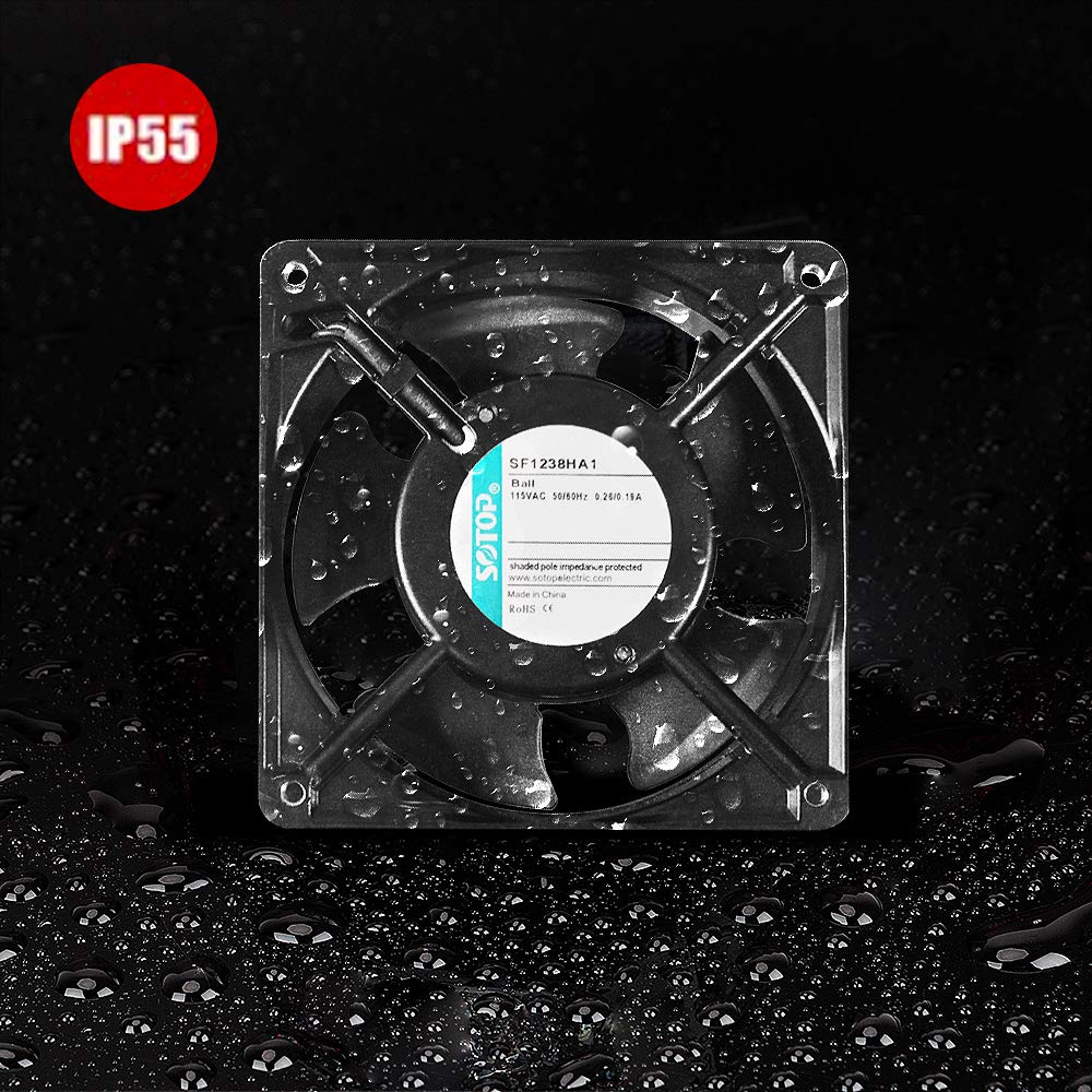 SOTOP IP55 Waterproof Metal Blades Axial Fan, 115V AC 120mm x 38mm High Speed, for DIY Cooling Ventilation Exhaust Projects