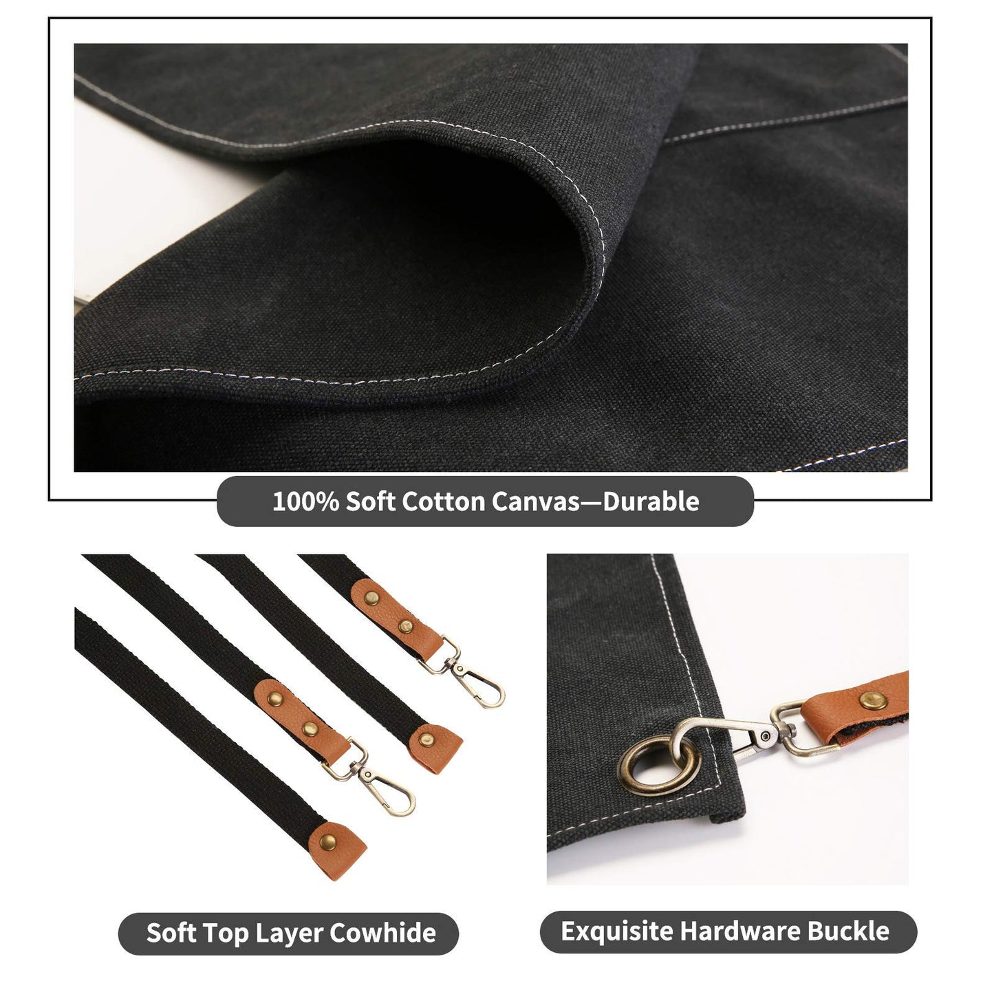 ZOMAO Kochschürze, Baumwoll-Canvas-Schürze mit gekreuztem Rückenteil und Taschen für Damen und Herren, verstellbare Träger und große Taschen, Küchenschürze zum Kochen und Backen 