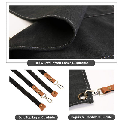 ZOMAO Kochschürze, Baumwoll-Canvas-Schürze mit gekreuztem Rückenteil und Taschen für Damen und Herren, verstellbare Träger und große Taschen, Küchenschürze zum Kochen und Backen 