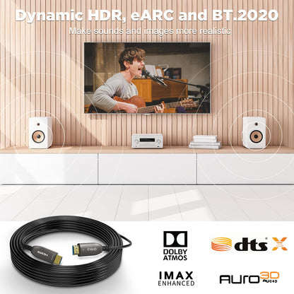 Fiber Optic HDMI Cable 100 Feet, HDMI 2.0, 18Gbps, Supports 4K@ 60Hz, 4:4:4/4:2:2/4:2:0, HDR10, Dolby Vision, HDCP2.2, ARC,3D,Slim and Flexible