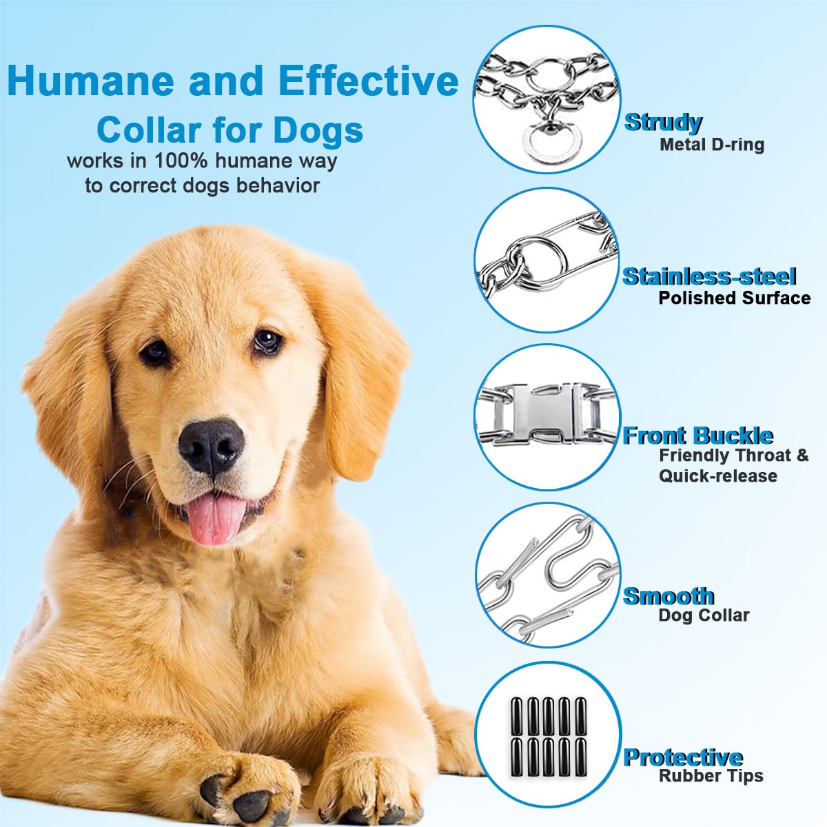 Prong Collar for Dogs, Dog Training Collar, Adjustable Size Dog Pinch No Pull Collar with Quick Release Buckle for Small Medium Large Dogs(Packed with Two Extra Links)