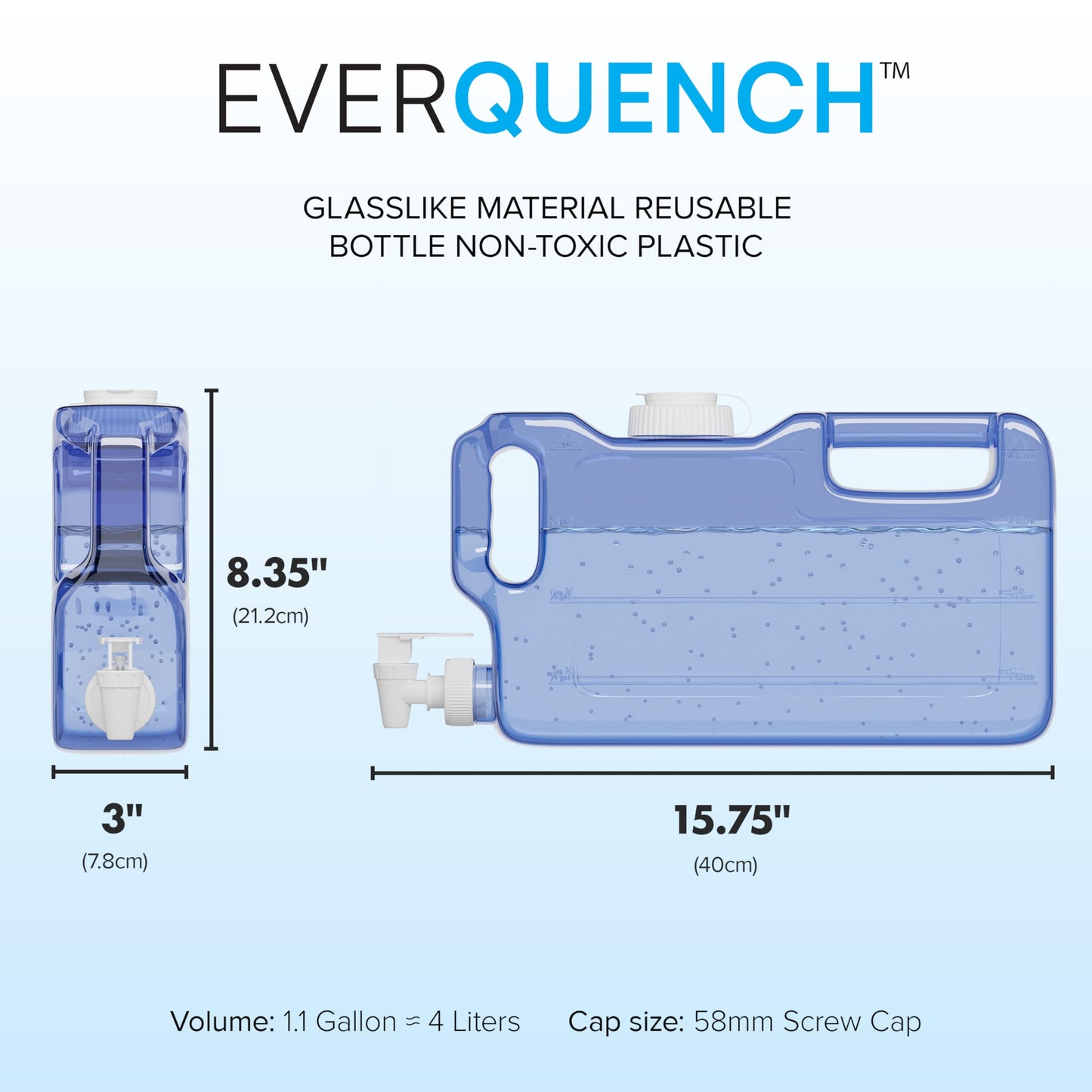 Refrigerator Water Dispenser 1.1 Gallon Bottle with Spigot - BPA Free Plastic Slim Water Jug with Spout Leak Proof | Refillable Fridge Water Container, Convenient Handles