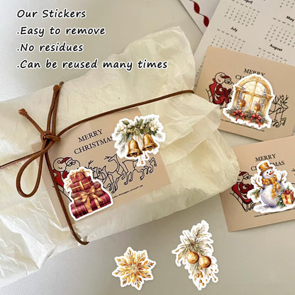 Prstincol 100 Pcs Vintage Christmas Stickers.Waterproof Santa Stickers for Scrapbook Junk Journal Collage DIY Crafts,Vinyl Winter Holiday Stickers for Water Bottles Laptops,Phone Case