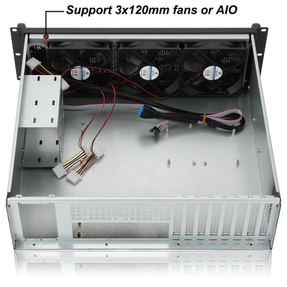 RackChoice 3U rackmount Server Chassis Support Liquid Cooling Compatibility up to Elevated 360mm Radiator Support SFX PSU/ATX/MicroATX/Mini-ITX MB