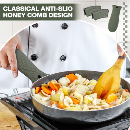 Patelai 8 Pcs Silicone Pot Holders Set Cast Iron Handle Cover Heat Resistant Pot Handle Covers Potholder Non Slip Reusable Pan Sleeve for Frying Pan Kitchen Supplies(Black)