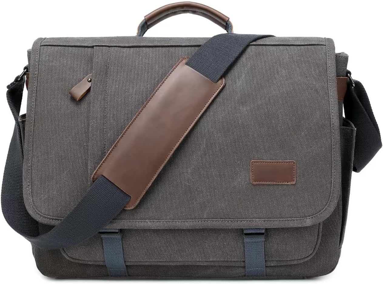 PPOBOW Canvas Messenger Bag for Men Waterproof Business Bags for Men Vintage Canvas Laptop Bag (Grey)
