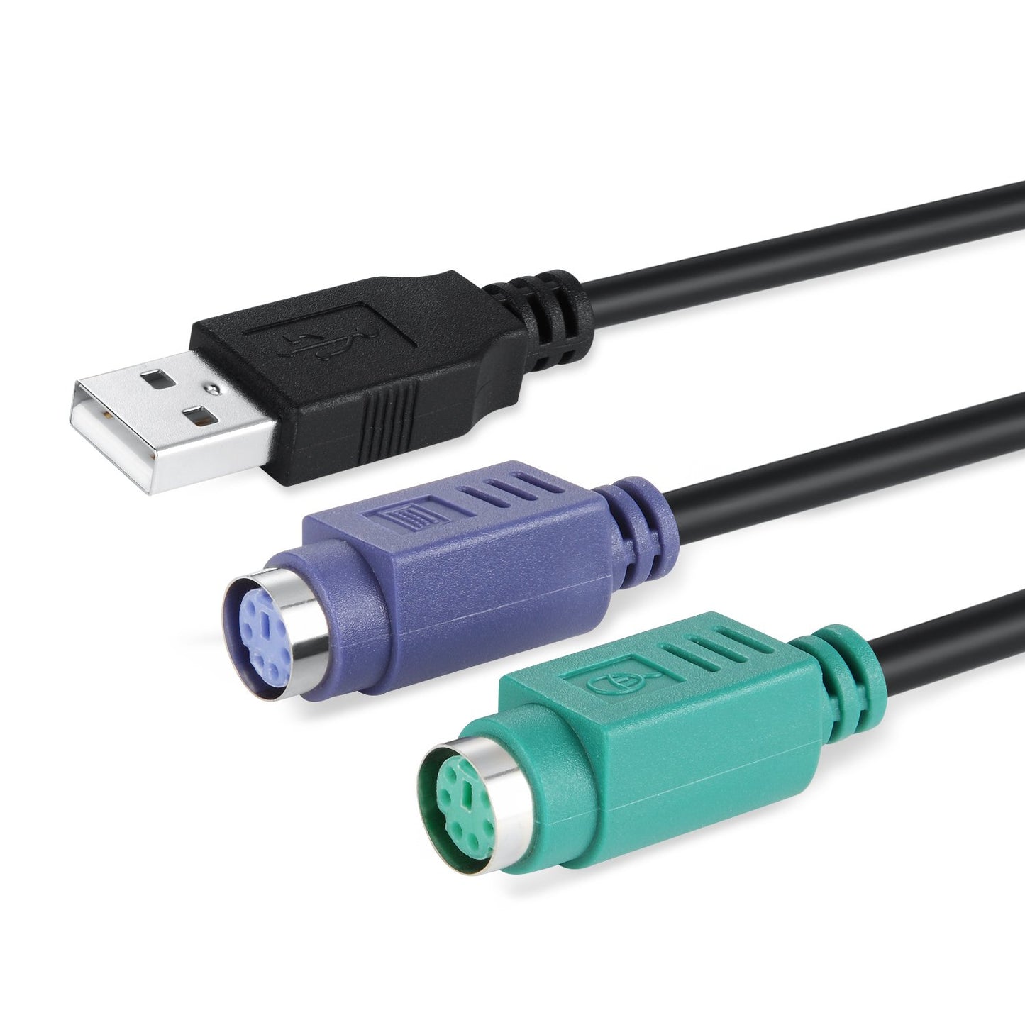 Perixx PERIPRO-401 PS2 to USB Adapter for Keyboard and Mouse - Built-in USB Controller - Black