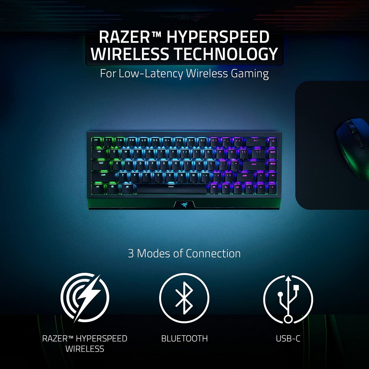 Razer BlackWidow V4 Mini HyperSpeed Wireless Hot Swappable 65% Gaming Keyboard: HyperSpeed Wireless & Bluetooth 5.0 - Orange Switches Tactile & Quiet - Phantom Pudding Keycap - 200 Hr Battery