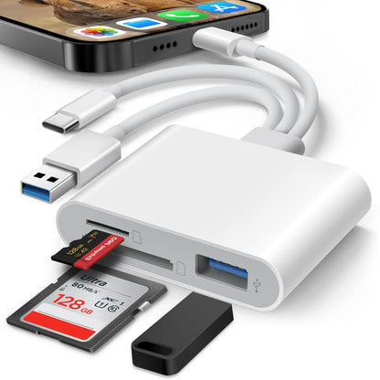 SD Card Reader for iPhone iPad Mac, Lightening & USB-C & USB-A 3 in 1 Memory SD Card Adapter, Support SD/MicroSD/USB OTG, High-Speed Trail Camera Card Viewer,Portable No App Plug & Play
