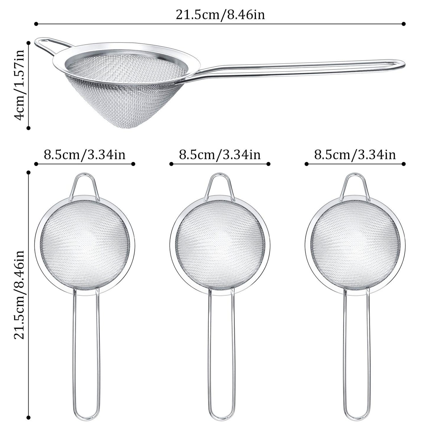 Patelai 3 Pieces Tea Strainers Cocktail Strainer Stainless Steel Fine Mesh Strainer Colander Conical Food Loose Tea Filter Practical Bar Colander Tool