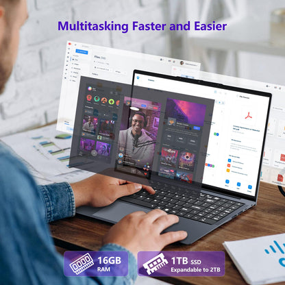 Omnica 2025 Laptop i5, 16-Zoll-Laptop mit bis zu 3,60 GHz, 16 GB RAM, 1 TB SSD, FHD-Display (1920 x 1200), 180°-Öffnungswinkel, Tastatur mit Hintergrundbeleuchtung – ideal für Studenten und Büroangestellte.