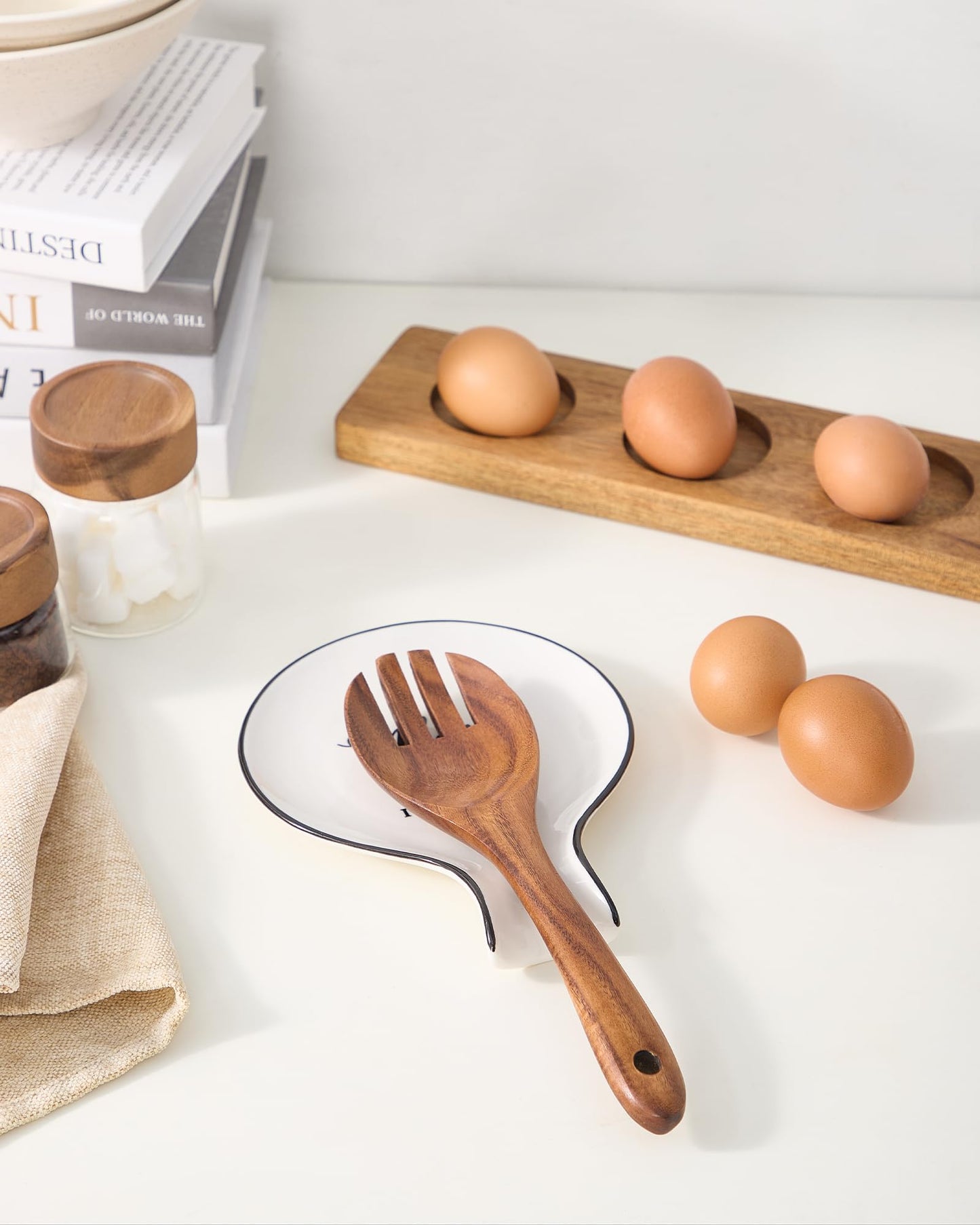 Löffelablage aus Keramik, Kochlöffelhalter für Küchenarbeitsplatte/Herd/Esstisch, modernes Landhausdekor, groß (blau) 