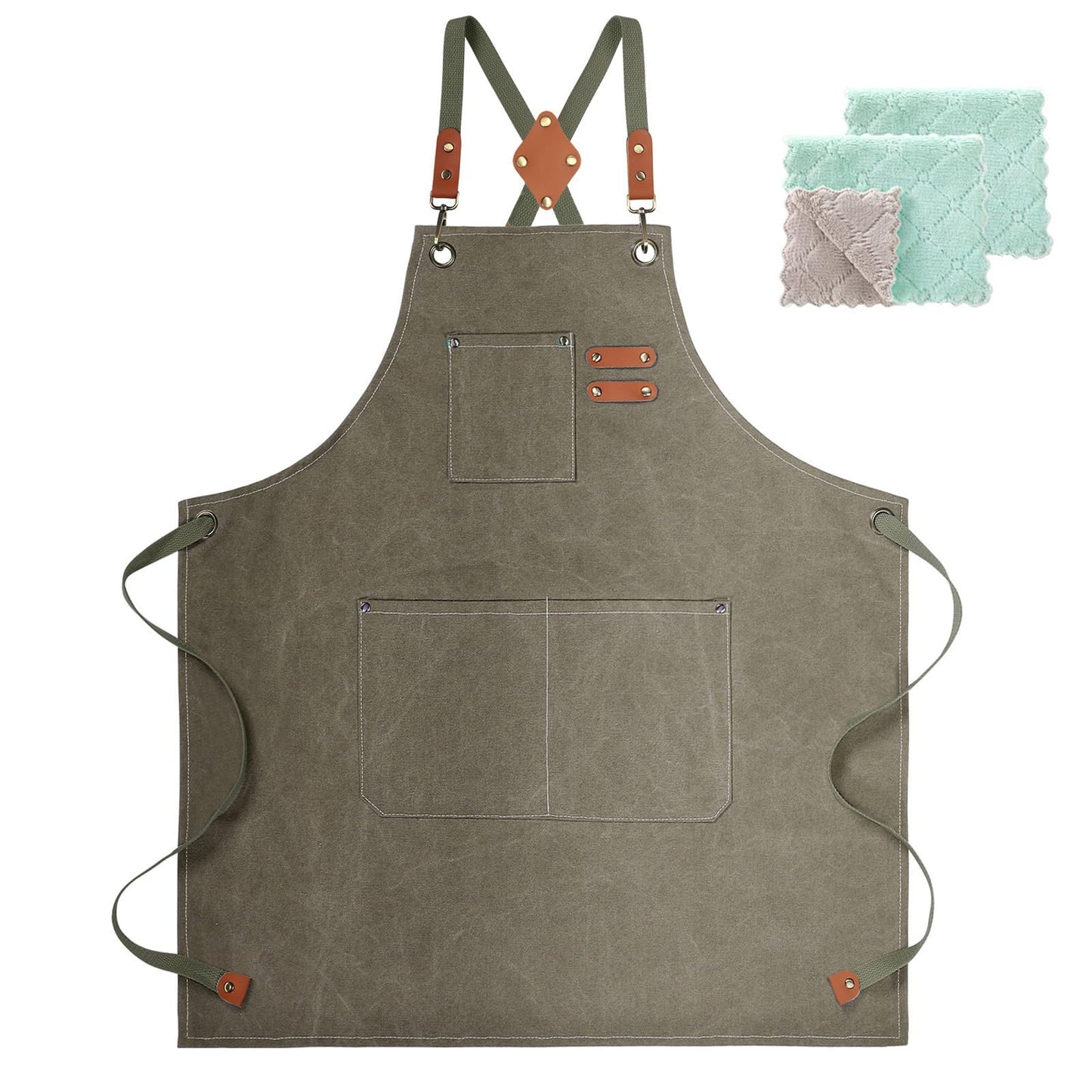ZOMAO Kochschürze, Baumwoll-Canvas-Schürze mit gekreuztem Rückenteil und Taschen für Damen und Herren, verstellbare Träger und große Taschen, Küchenschürze zum Kochen und Backen 