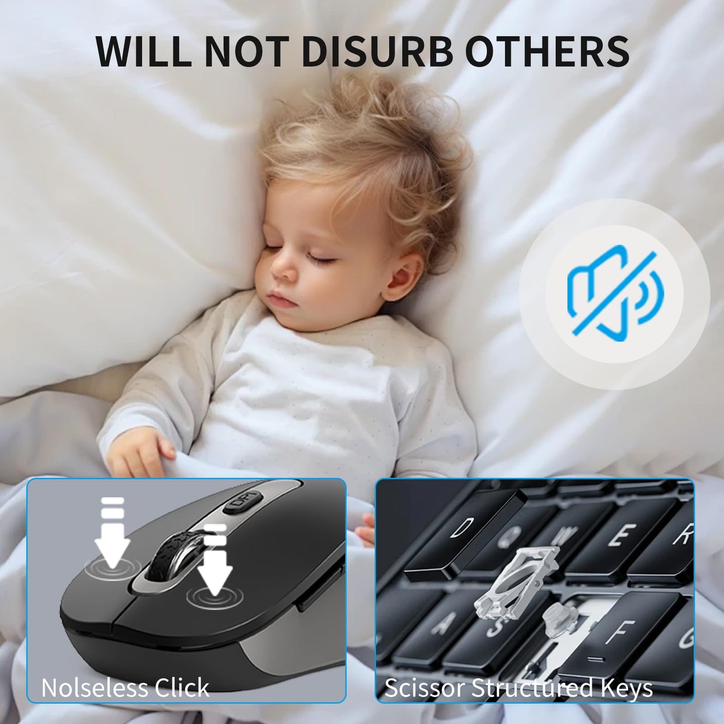 Geräuschlose Tastatur und Maus, kabellose, kompakte Computertastatur in voller Größe mit Taschenrechnertaste, 2400-DPI-Maus, leises Klicken, ultradünnes kabelloses USB-Set für Windows- und Mac-Laptops – Eisengrau
