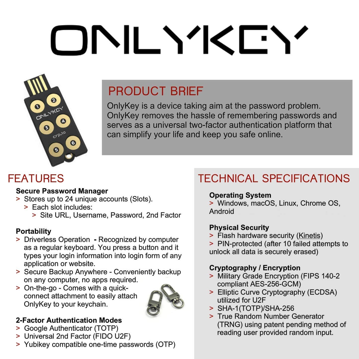 OnlyKey FIDO2 / U2F Security Key and Hardware Password Manager | Universal Two Factor Authentication | Portable Professional Grade Encryption | PGP/SSH/Yubikey OTP | Windows/Linux/Mac OS/Android
