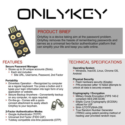 OnlyKey FIDO2 / U2F Security Key and Hardware Password Manager | Universal Two Factor Authentication | Portable Professional Grade Encryption | PGP/SSH/Yubikey OTP | Windows/Linux/Mac OS/Android