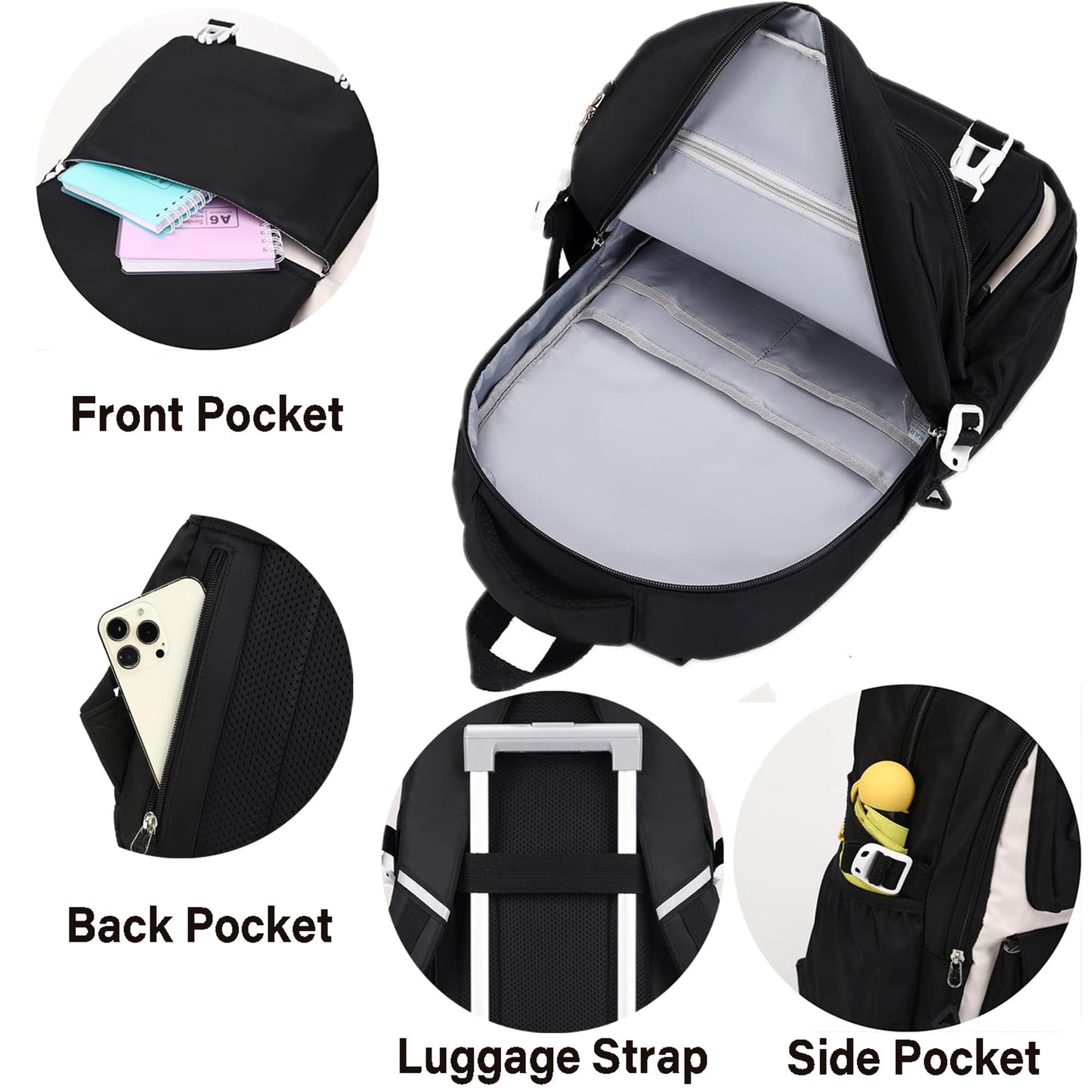 QHRIDS Girls Backpack Aesthetic Laptop Backpacks Kawaii Large Bookbag Anime Casual Travel Daypack,Black