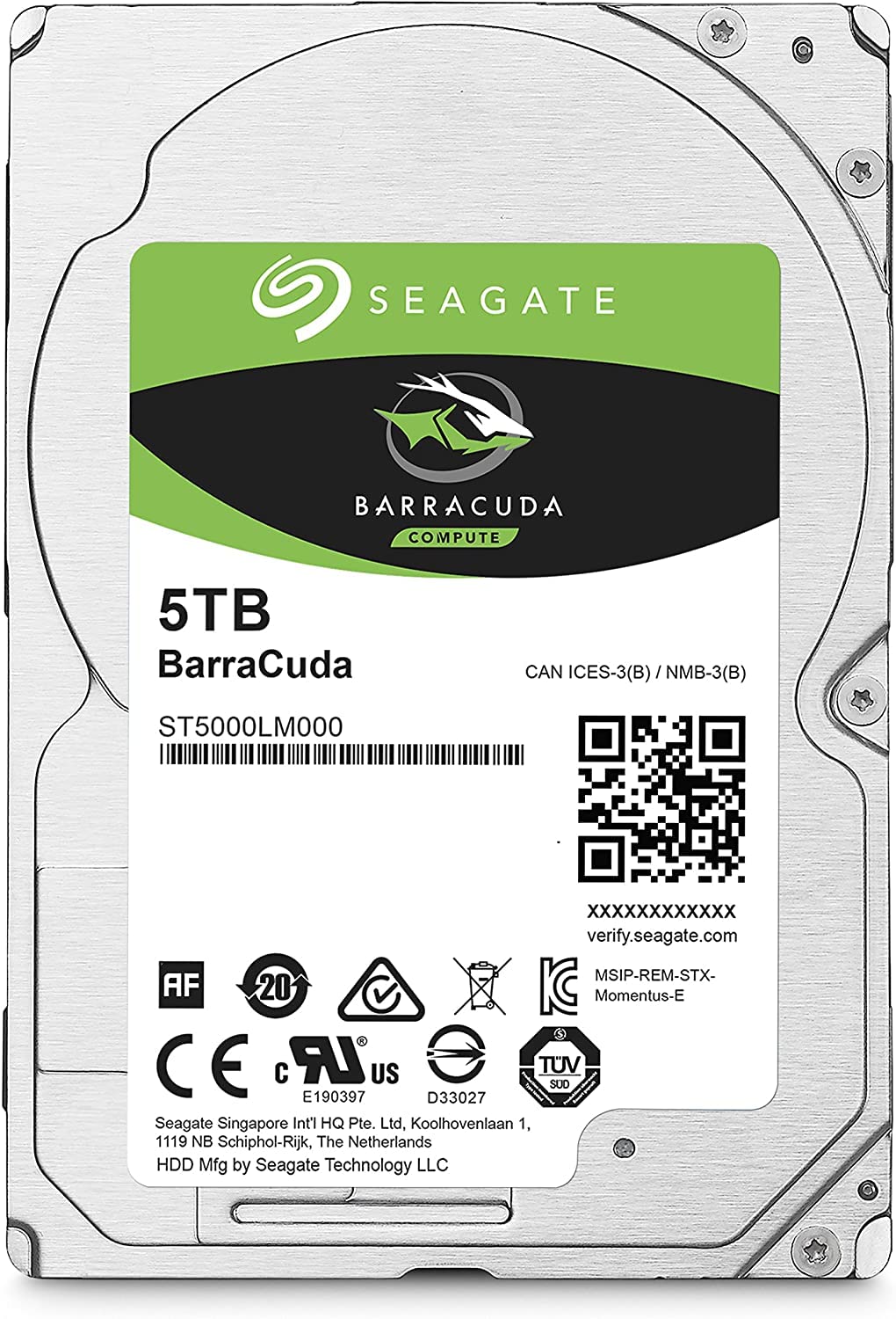 Seagate BarraCuda Internal Hard Drive 5TB SATA 6Gb/s 128MB Cache 2.5-Inch 15mm (ST5000LM000) (Renewed)