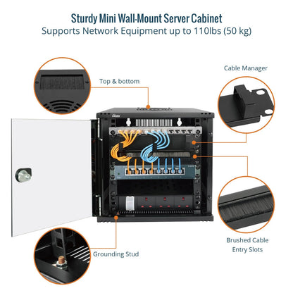 Tecmojo 6U 10 inch Rack, Wall Mount Network Cabinet Set,12.3W x 13D x 11.8H- Load Capacity 110Lbs(50 kg),Black 10" Wall Housing Server Rack Set